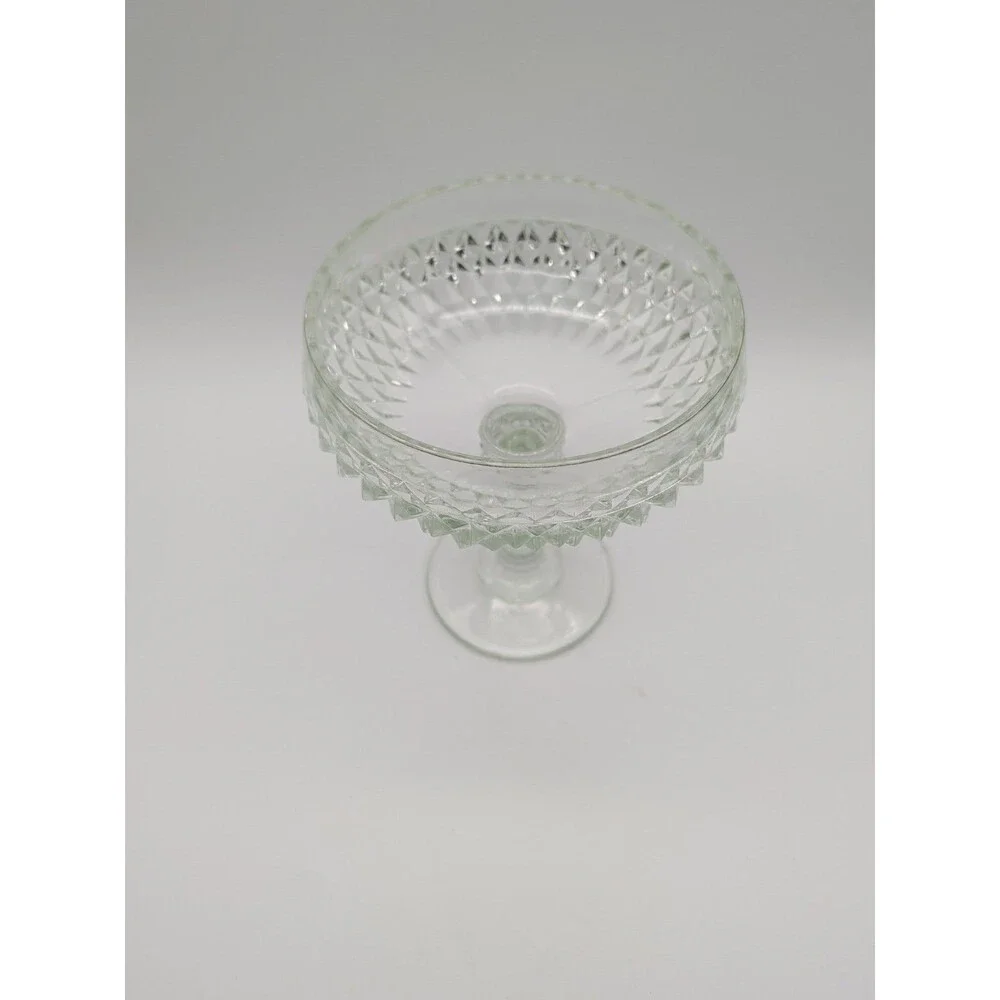 Vintage Indiana Glass 1940's American Diamond Cut Glass Pedestal Candy Dish